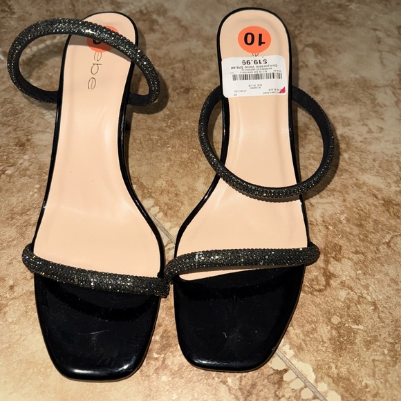 Bebe Black Sparkly Strap Heels - Picture 1 of 13